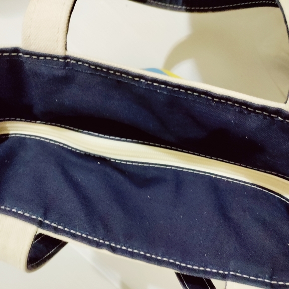 Rare Vintage LL Bean Heavy Canvas Two-Tone Yellow  Blue Trim Boat & Tote Bag USA - Picture 8 of 11